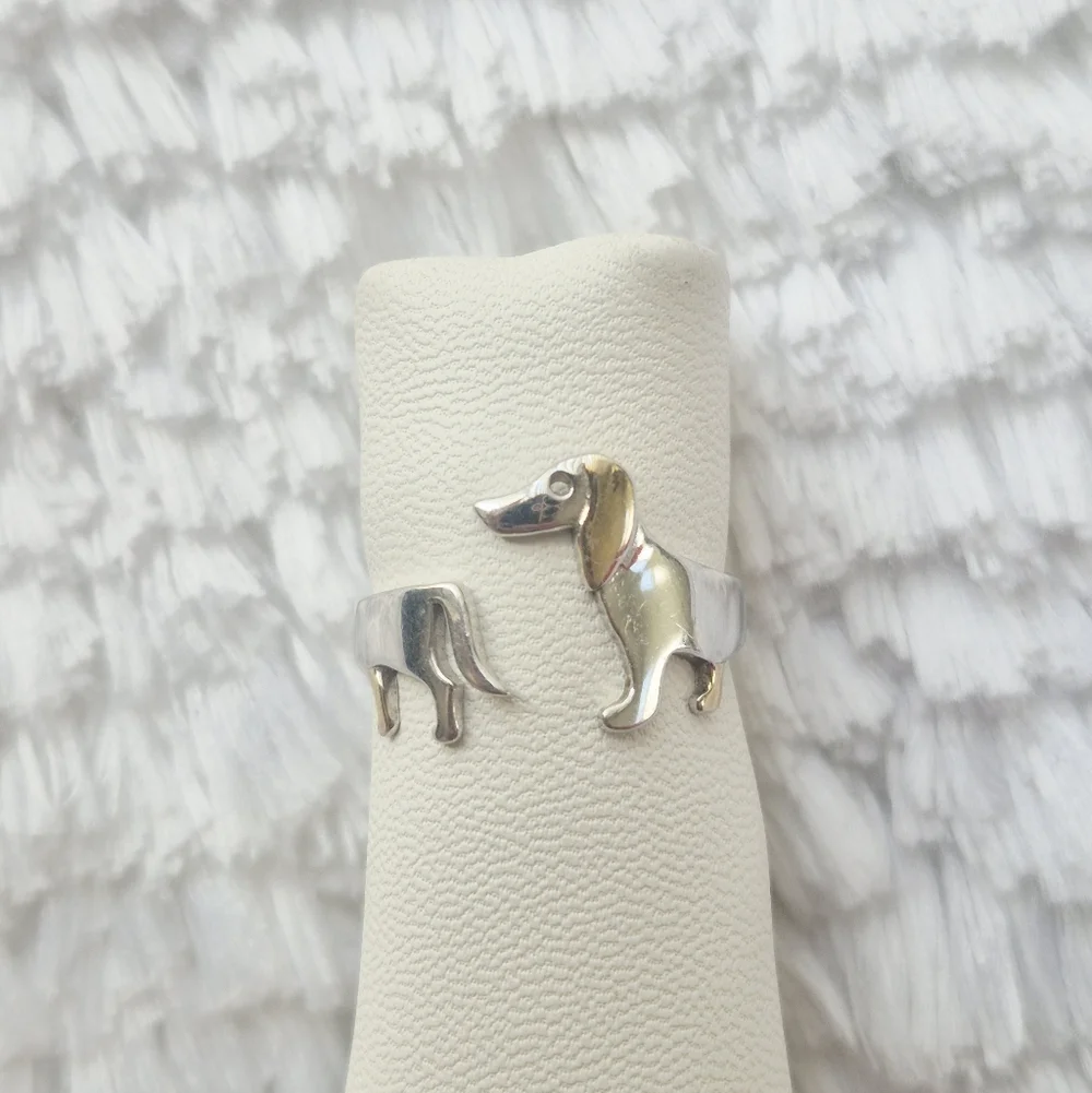 Vintage Sterling Silver Dachshund Wrap Ring - Picture 2 of 8